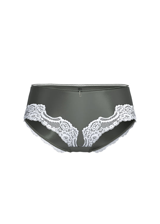 AURORA Sage Green Boyshort Panties With White Floral Lace