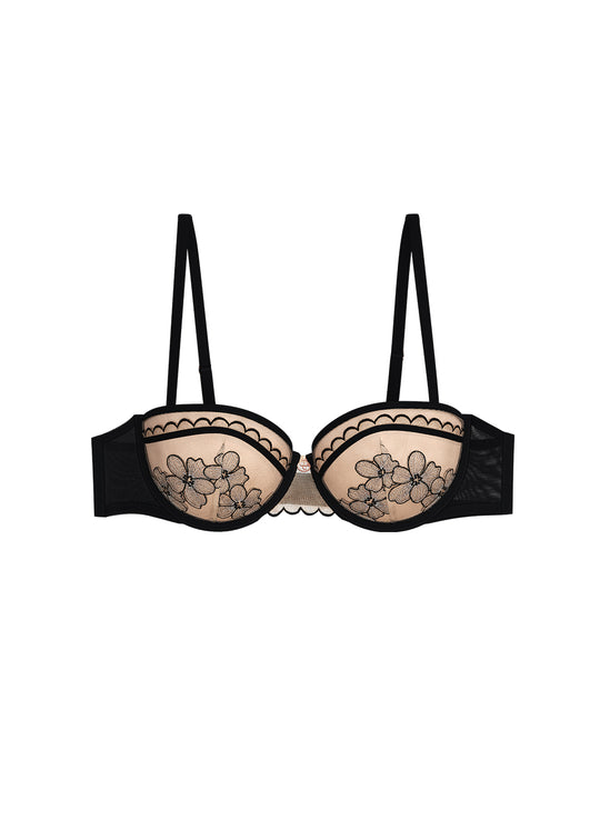 CAMILLA Black Balconette Molded Cup Bra With Floral Embroidery Lace