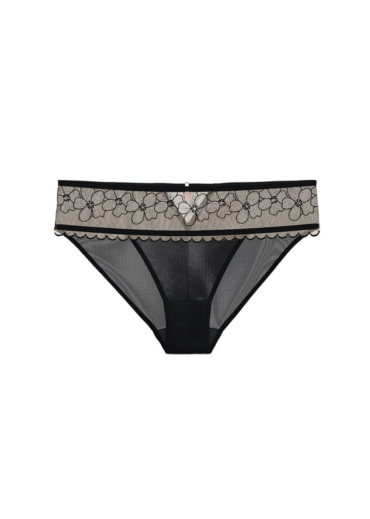 CAMILLA Plus Black Brief Panties With Floral Embroidery Lace