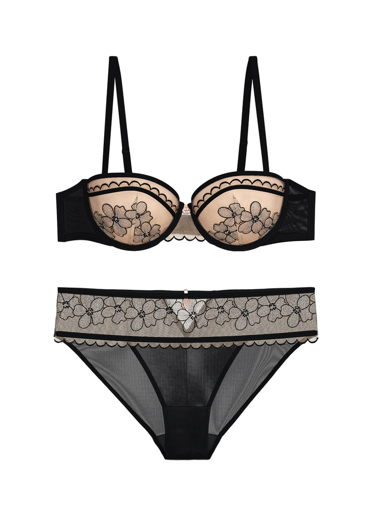 CAMILLA Black Floral Embroidery Lace Lingerie Set