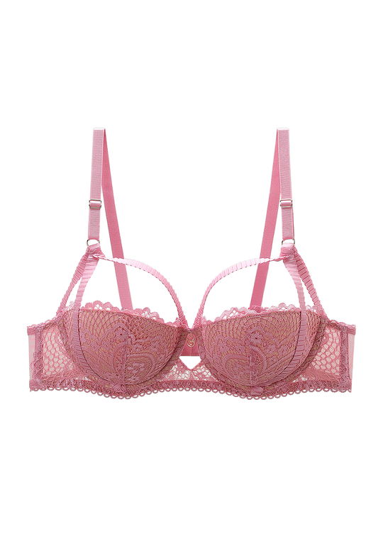 CELINE Plus Pink Floral Lace Push-Up Molded Cup Balconette Demi Bra