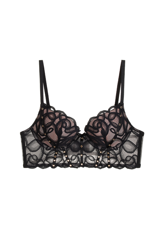 CINDY Plus Lace Push-Up Underwired Molded Cup Demi Long Bra