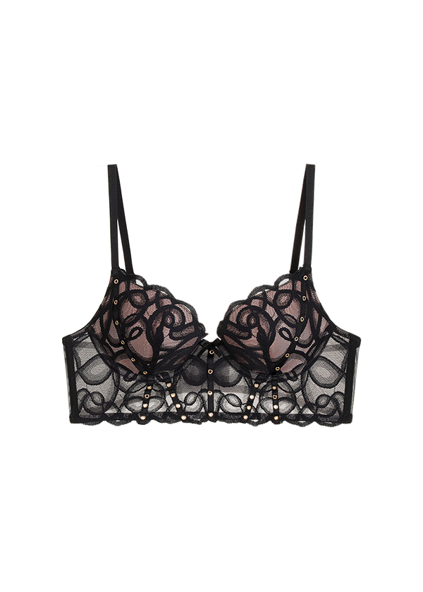 CINDY Plus Lace Push-Up Underwired Molded Cup Demi Long Bra