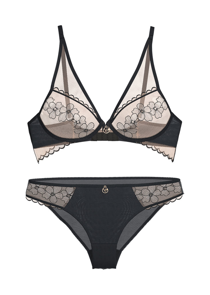 CLARIBEL Nude Black Lace Lingerie Set