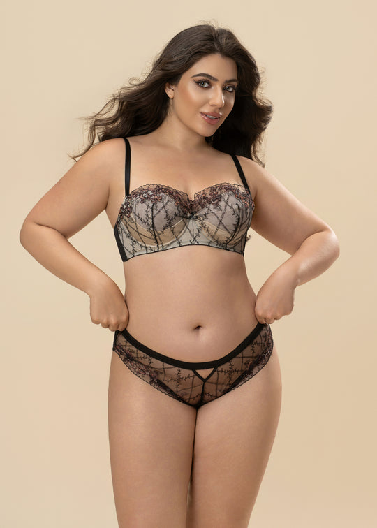 CYNTHIA Plus Leopard Embroidery Lace Brief Panties