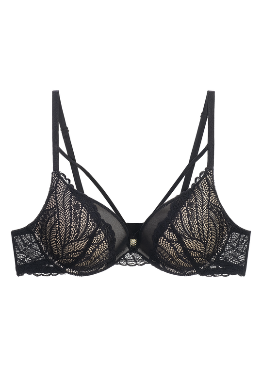 DAHLIA Seductive Black Underwired Plunge Lace Demi Bra