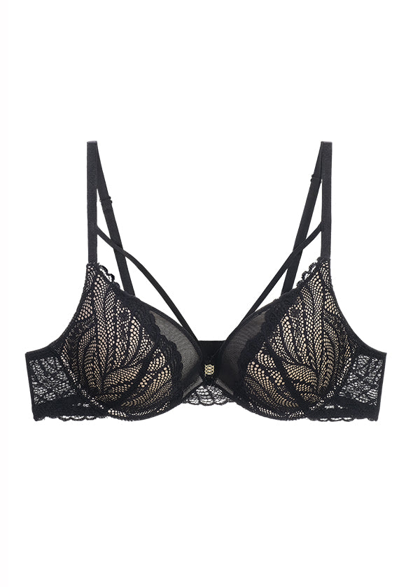 DAHLIA Seductive Black Underwired Plunge Lace Demi Bra