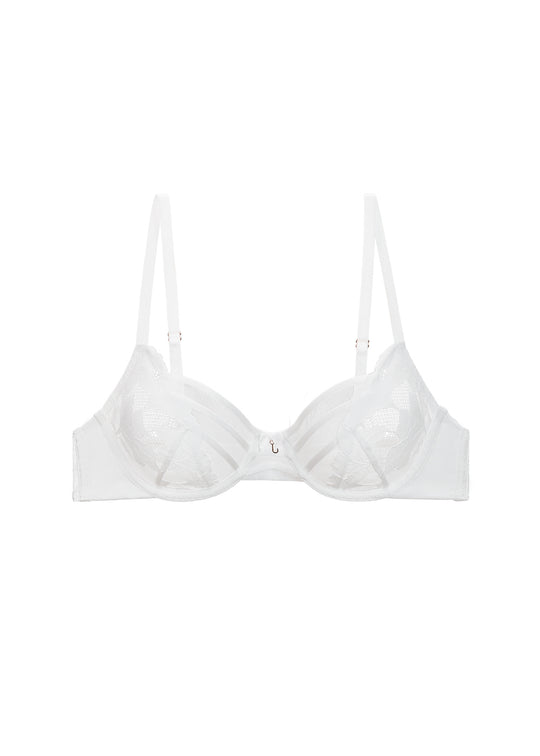 FLORA Seductive Underwired Unlined White Demi Lace Bra