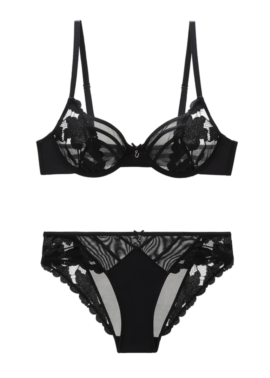 FLORA Plus Black Seductive Lace Lingerie Set