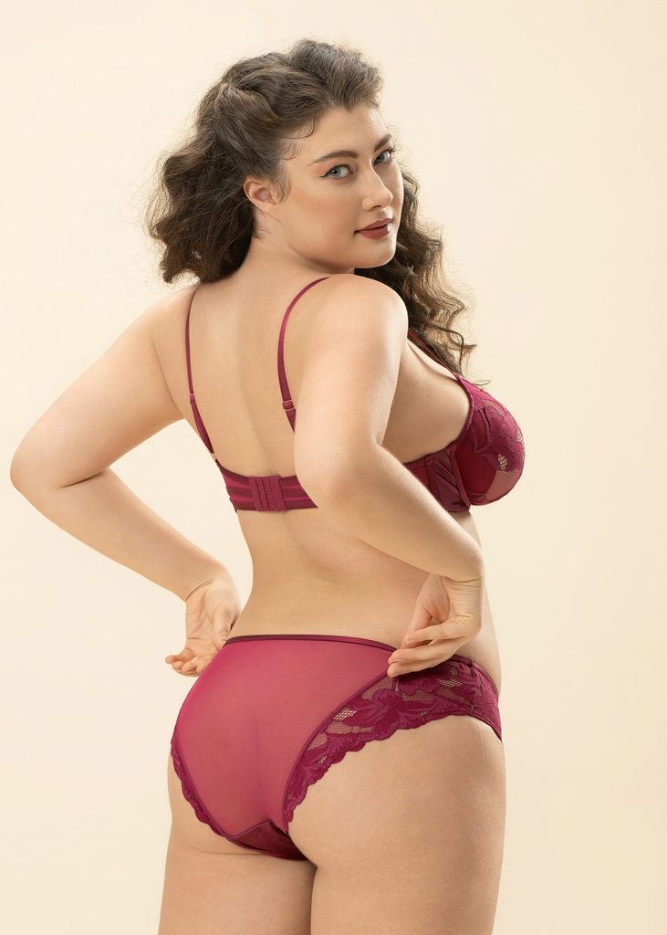 FLORA Plus Seductive Floral Red Lace Brief Panties