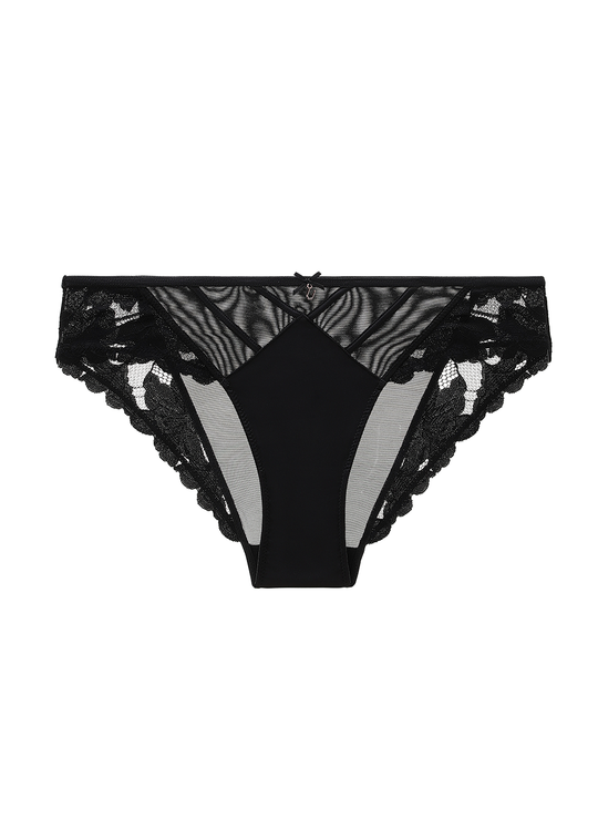 FLORA Seductive Floral Black Lace Brief Panties