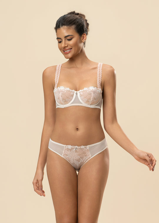 GEMMA Soft Beige Embroidery Lace Unlined Balconette Bra