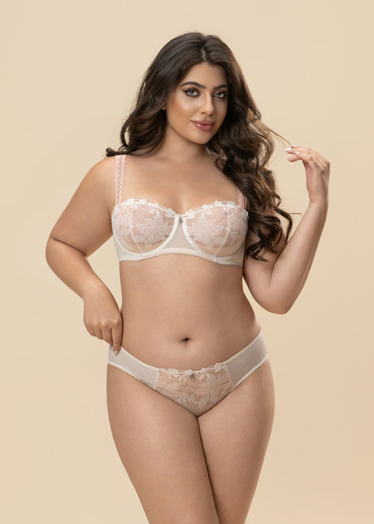 GEMMA Plus Soft Beige Lace Brief Panties In Embroidery