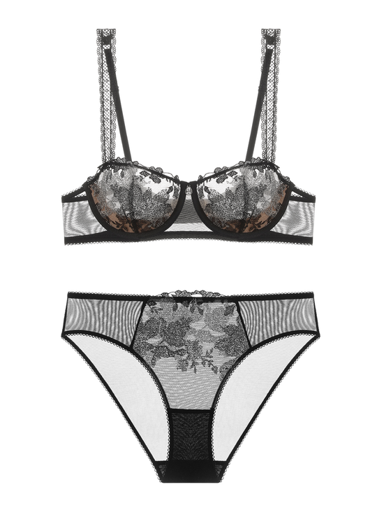 GEMMA Black Embroidery Lace Lingerie Set