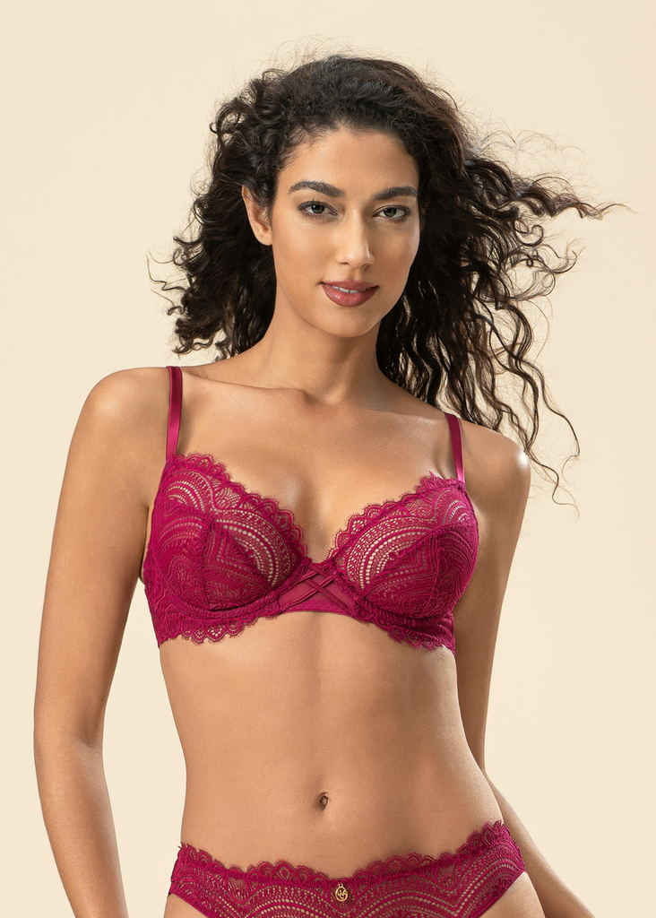 GLORIA Sexy Plum Lace Underwired Unlined Demi Bra