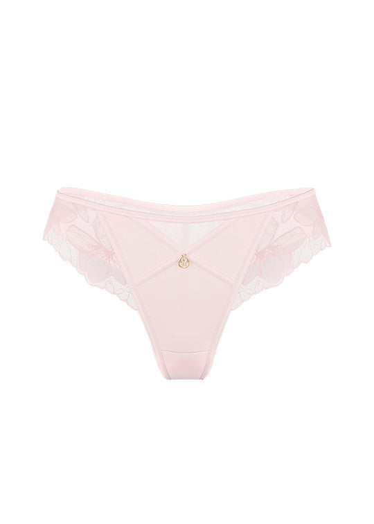 HALONA Plus Pink Floral Embroidery Lace Tanga Panties