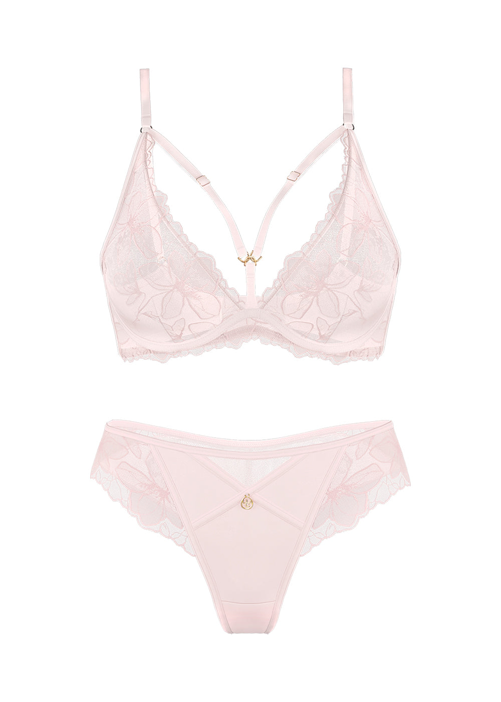 Ruffle Blossom Lace  Embroidery Bras And Panty Set main image 1