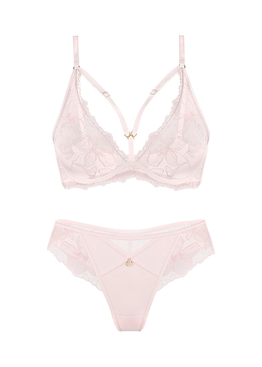 HALONA Pink Floral Embroidery Lace Lingerie Set