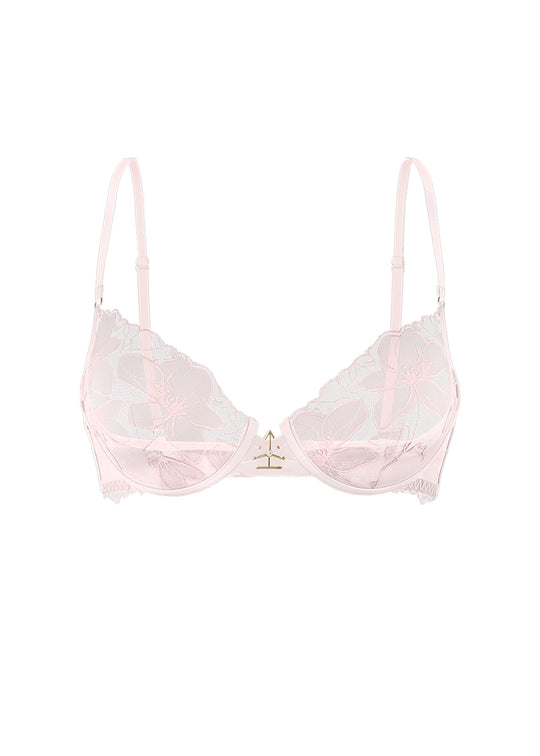 HELGA Pink Floral Embroidery Lace Unlined Half-Moon Pads Bra