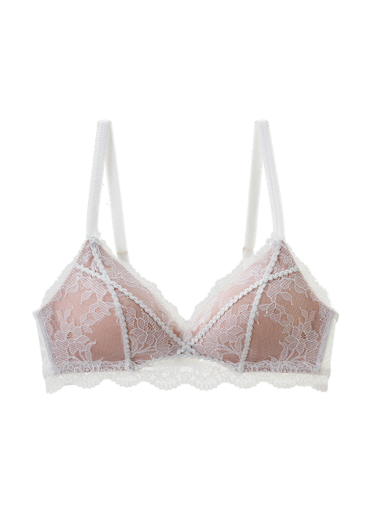 JANET White Lace Wireless Triangle Bra with Molded Padded Cups