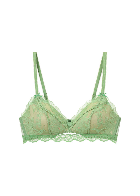JANET Green Lace Wireless Triangle Bra with Molded Padded Cups