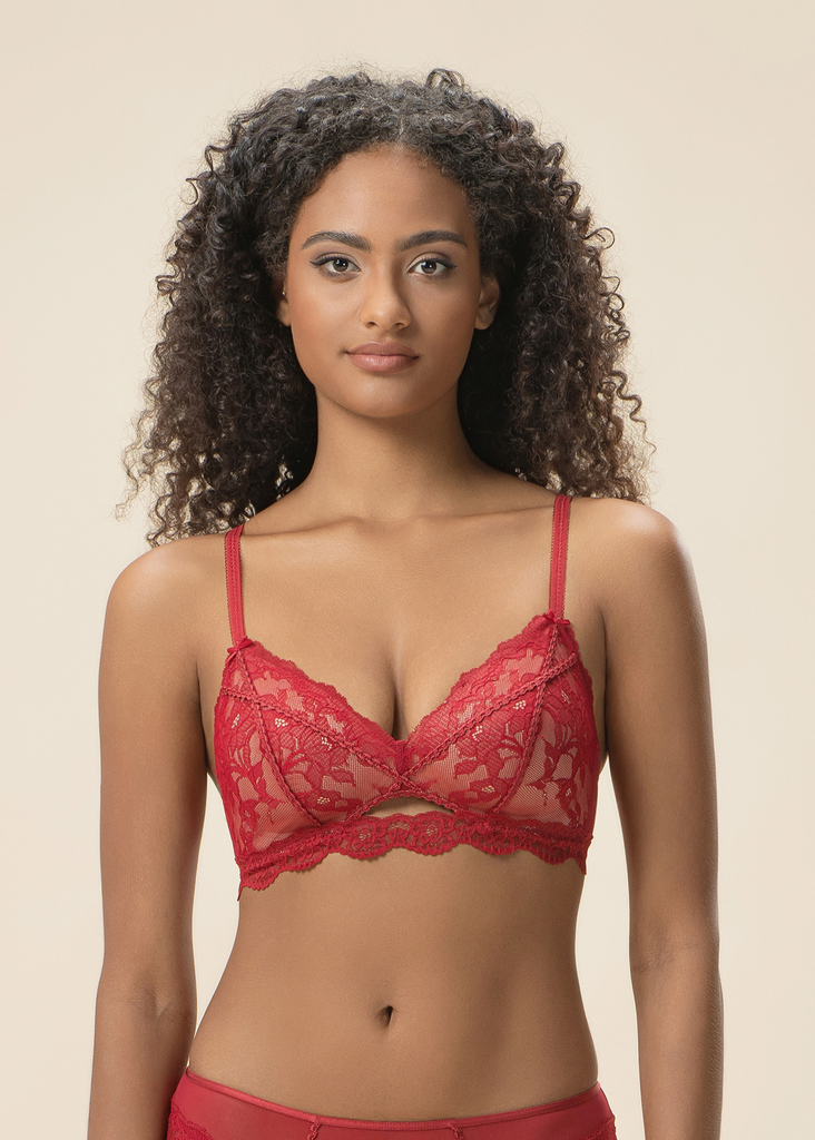 JANET Red Lace Wireless Triangle Molded Cup Bra