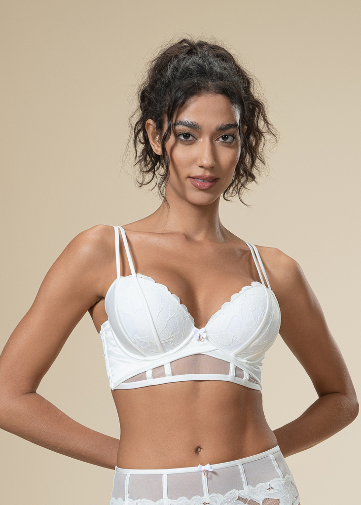 JEAN Underwired White Lace Long Bra