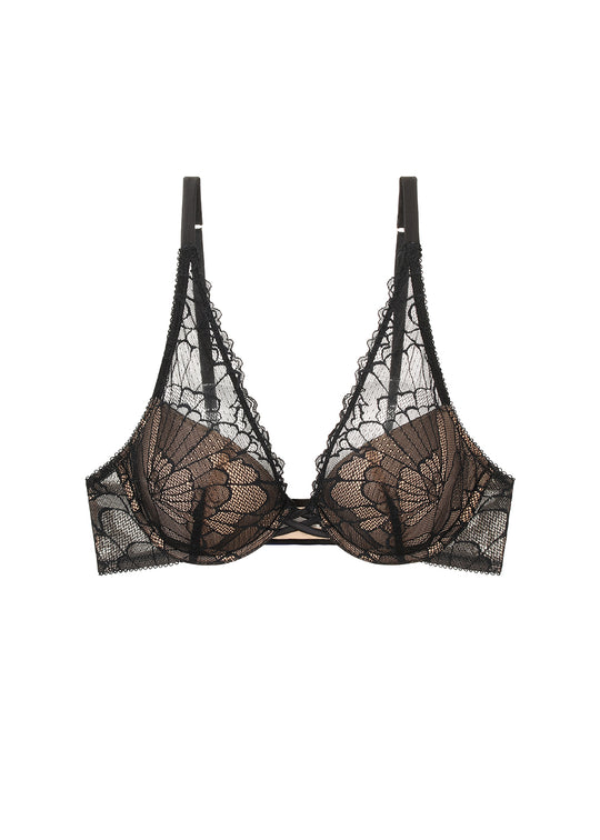 JENNIFER Sexy Black Recycle Lace Underwired Plunge Molded Cup Bra