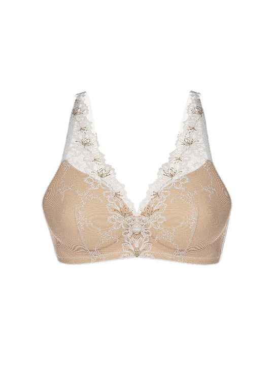 JESSA Plus White Lace Triangle Plunge Wireless Bra