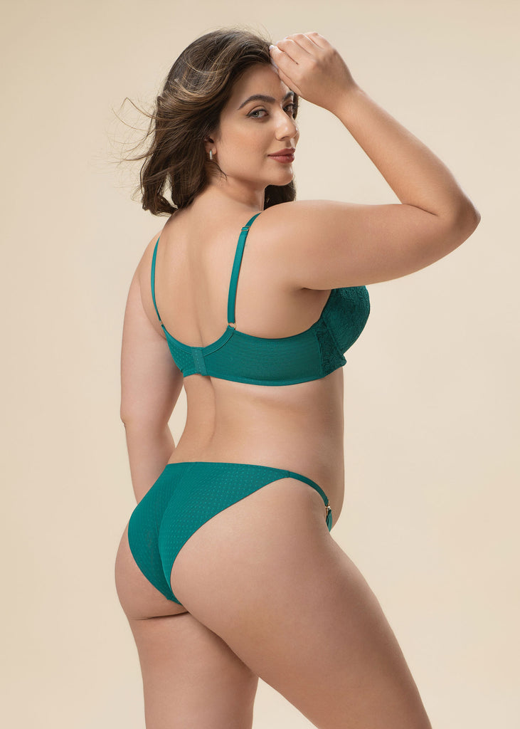 JESSICA Plus Green Lace Push-Up Underwired Molded Cup Demi Bra with Removable Padding