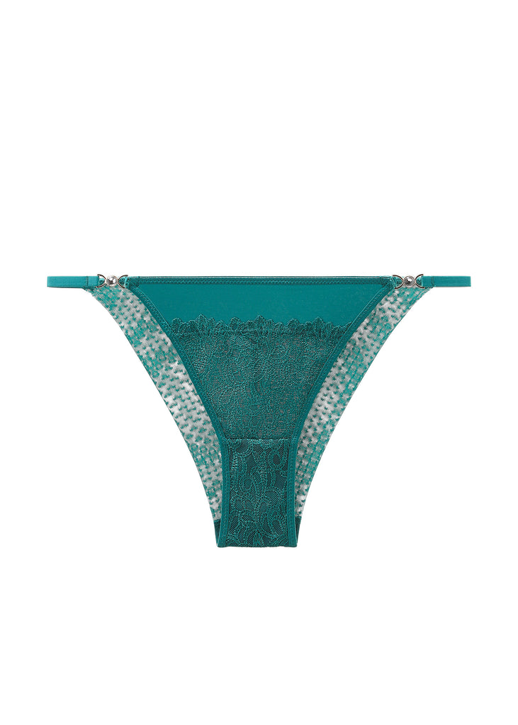 JESSICA Sexy Green Lace Tanga Panties with Diamond Accents