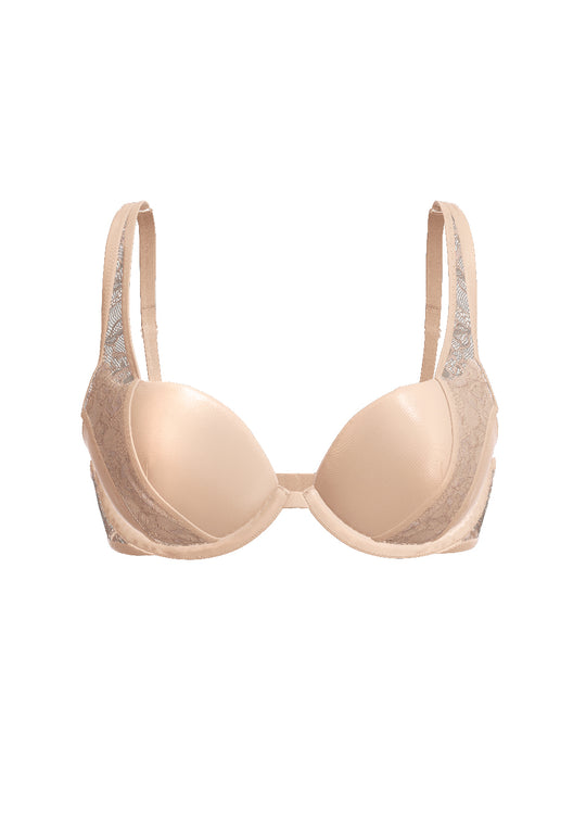JOLIN Plus Nude Floral Lace Push-Up Wired Plunge Demi Bra