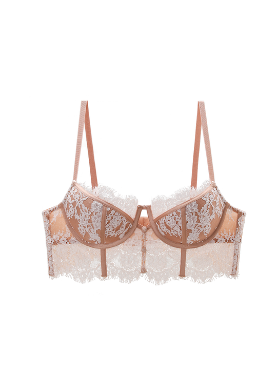 JULIA Nude Underwired Long Lace Demi Bra with Cut & Sewn Cups