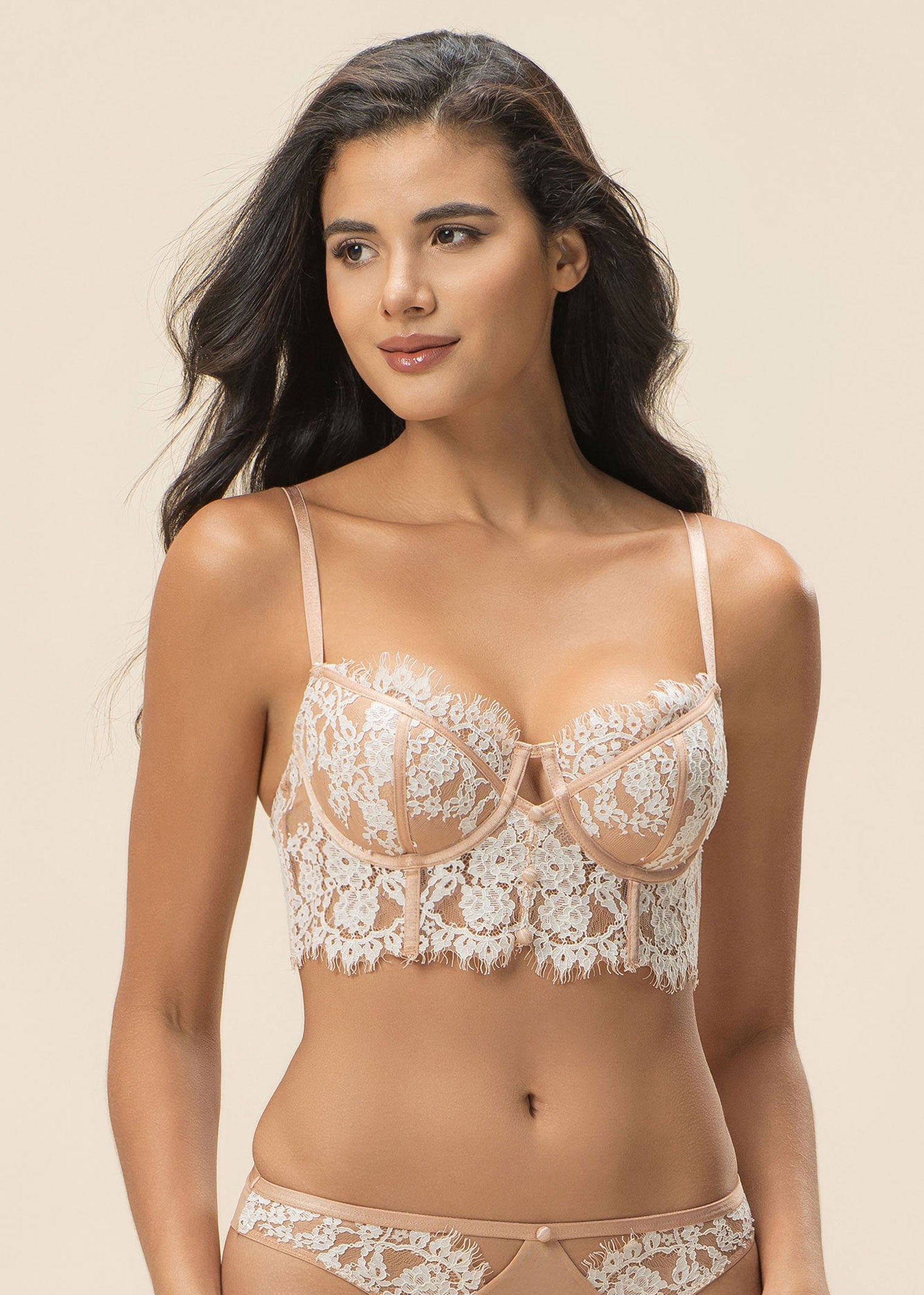 NEW JULIA Nude Underwired Long Lace Demi Bra with Cut & Sewn Cups
