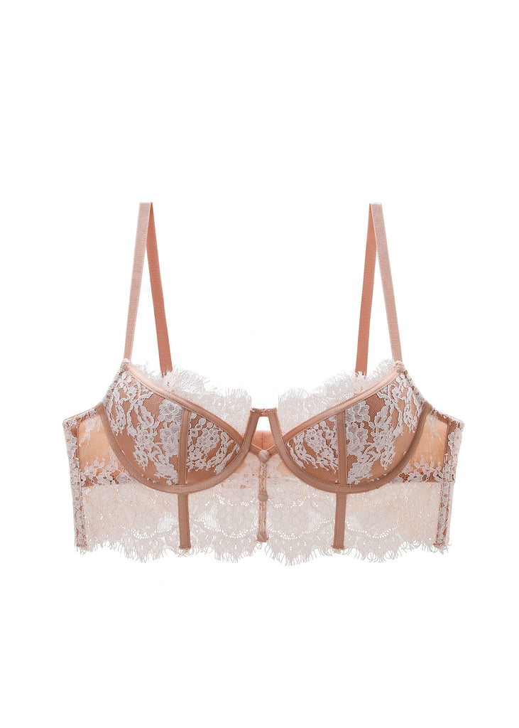 JULIA Nude Underwired Long Lace Demi Bra with Cut & Sewn Cups