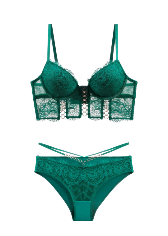 LILLIAN Green Floral Lace Lingerie Set