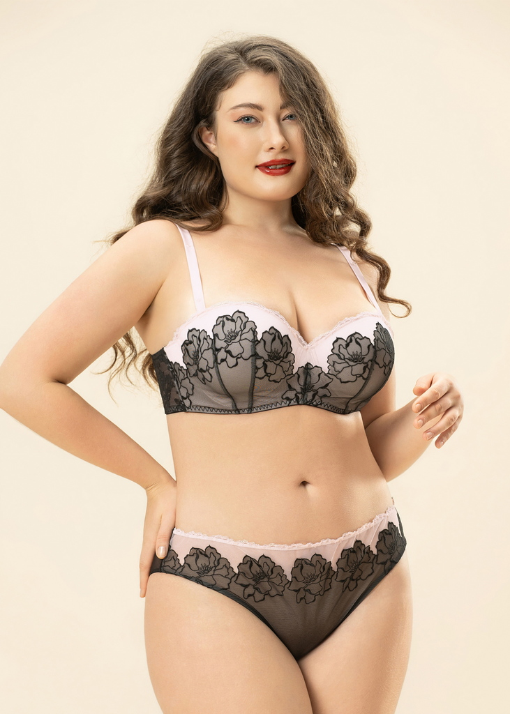 LUMI Plus Embroidery Lace Brief Panties With Removable Sequin Flowers