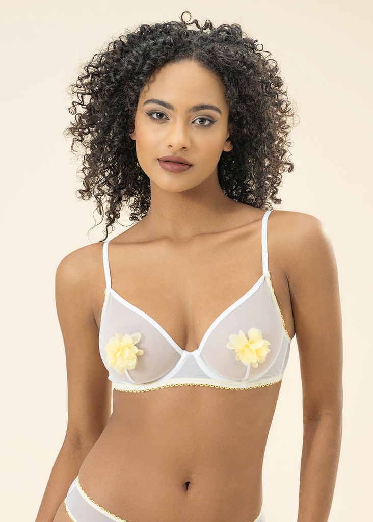 MAGNOLIA White Mesh Unlined Underwired Demi Bra