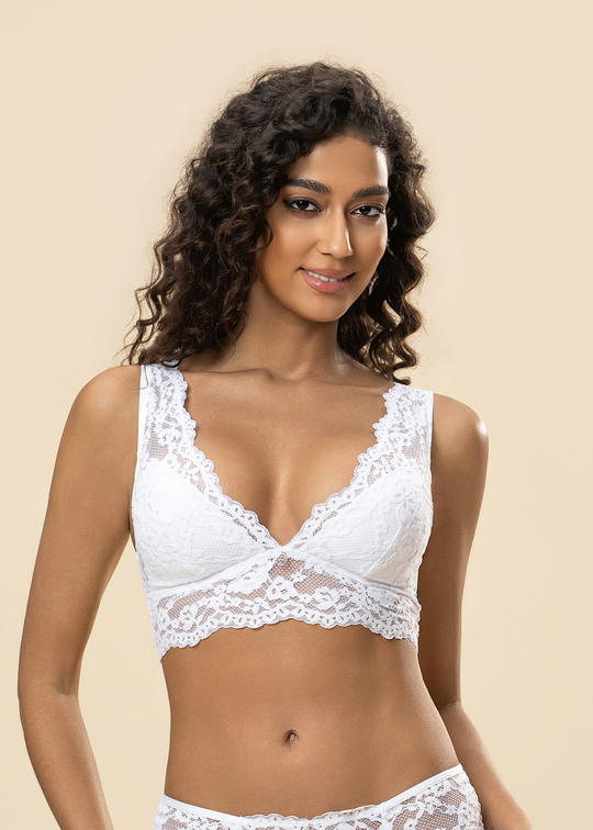 MARIGOLD White Lace Wireless Plunge Bra Top