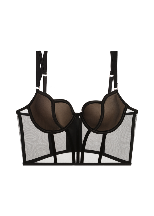MARLENE Underwired Black Mesh Demi Corset Long Bra