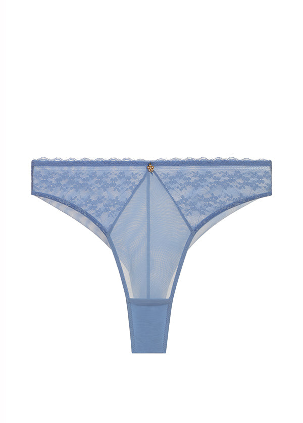 MOLLY Seductive Floral Lace Blue Tanga Panties