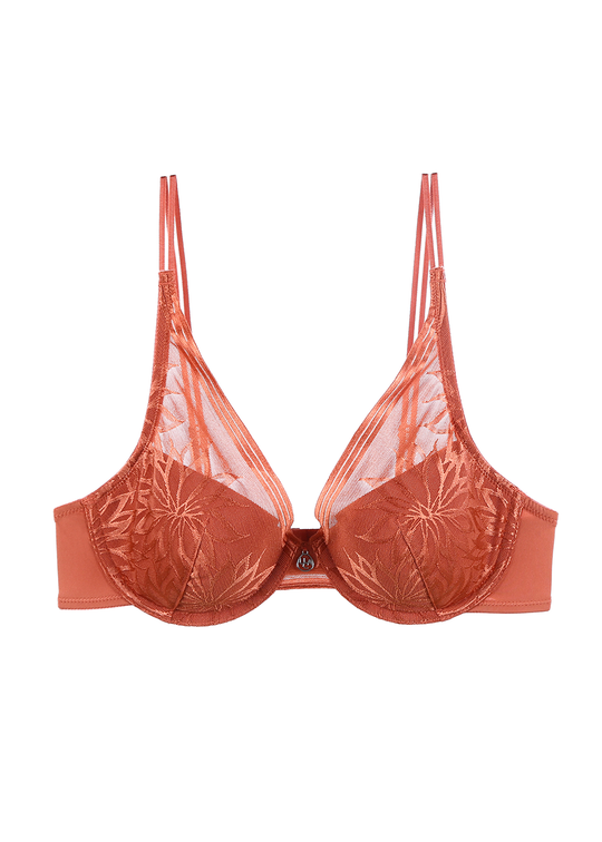 NATALIE Glamorous Sexy Plunge Molded Floral Lace Bra