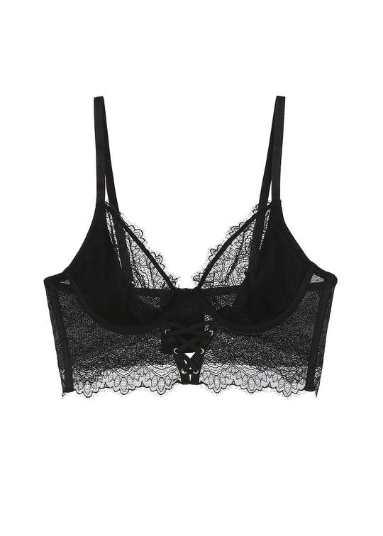 PAISLEY Plus Sexy Black Lace Bustier Long Demi Bra