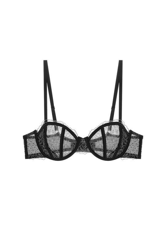 PATTY Plus Sexy Black Lace Unlined Wired Balconette Demi Bra