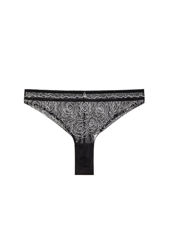 PATTY Plus Sexy Black Silver Embroidery Tanga Panties