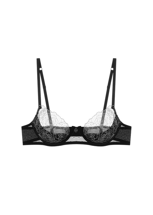PAULA Plus Sexy Black Lace Unlined Demi Bra In Sparkling Embroidery