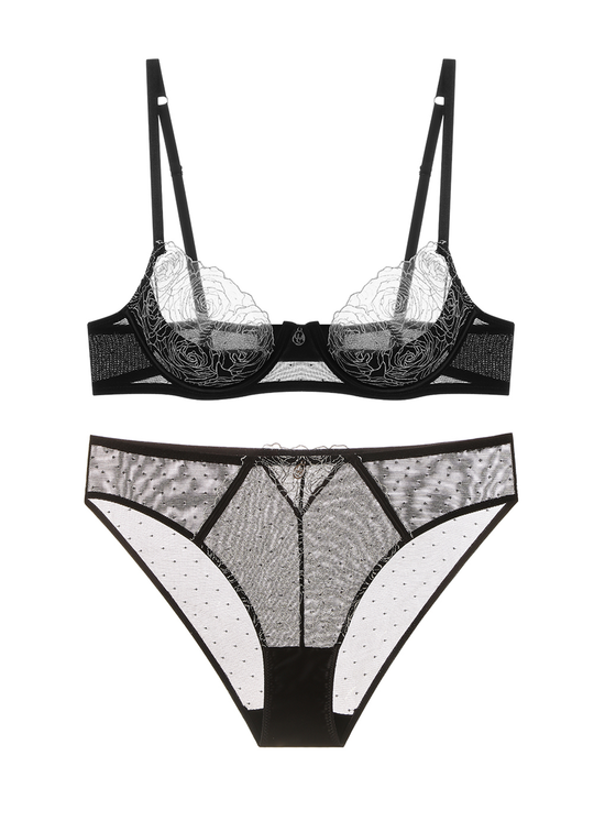 PAULA Black Lace Embroidery Lingerie Set