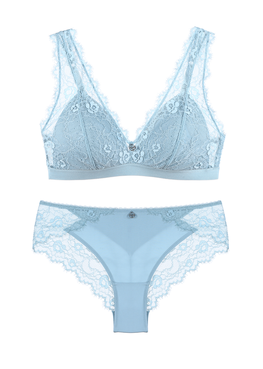 PEARL Blue Floral Lace Lingerie Set
