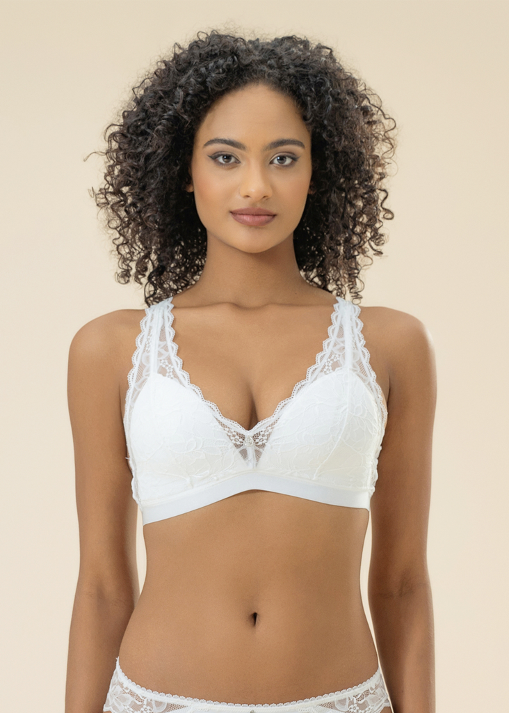 PEARL White Lace Wireless Plunge Bra