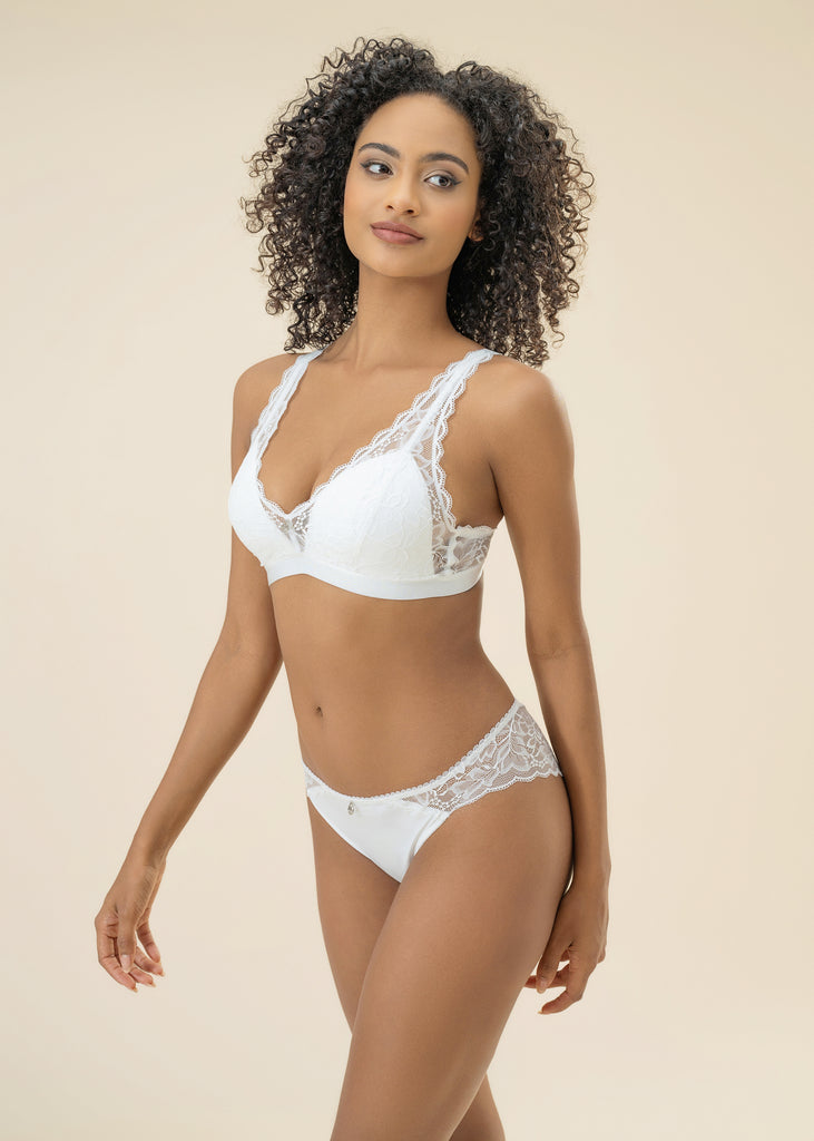 PEARL White Lace Wireless Plunge Bra